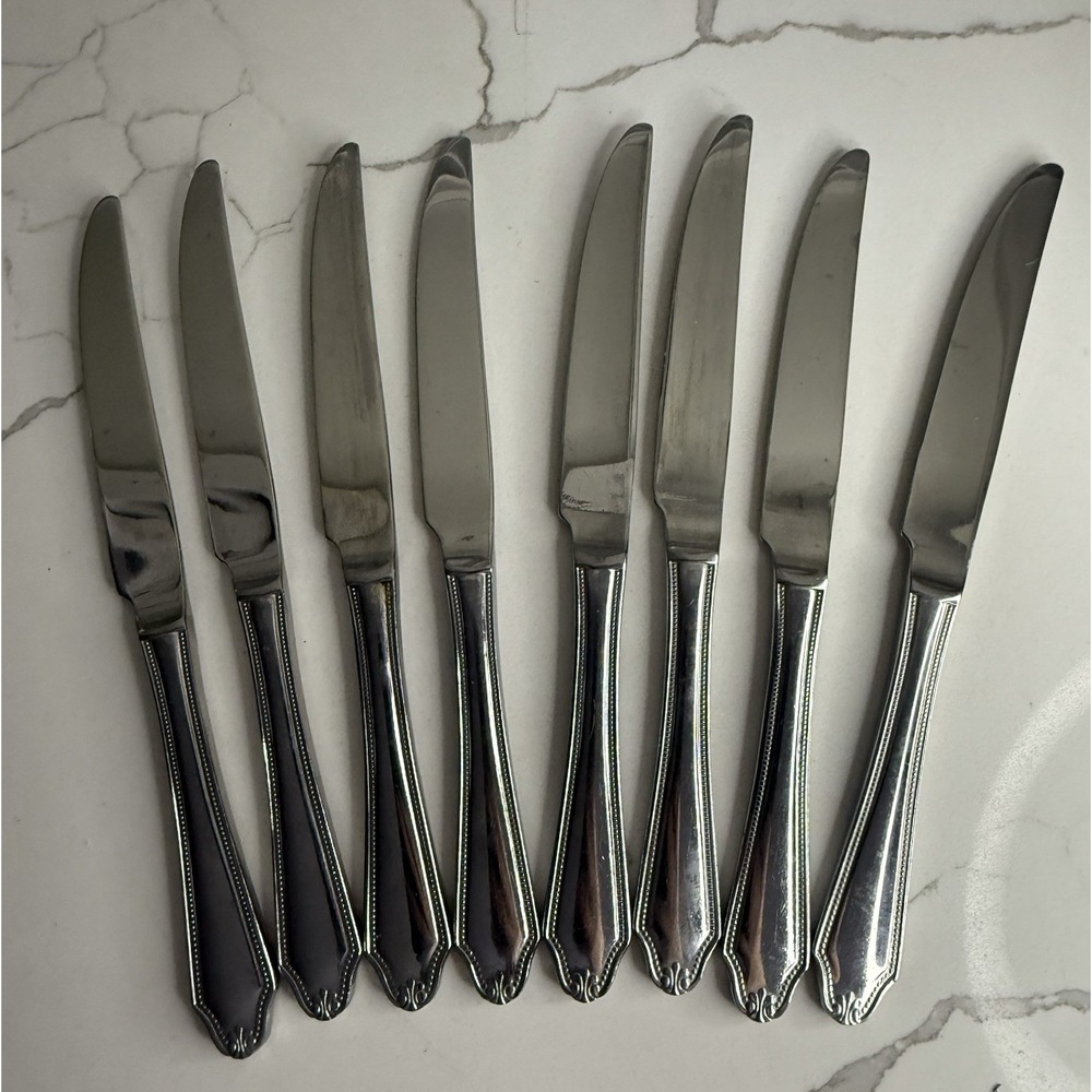 Vintage 9.25" Churchill Silver Dinner Knives,‎ 18/10. Set Of 8.